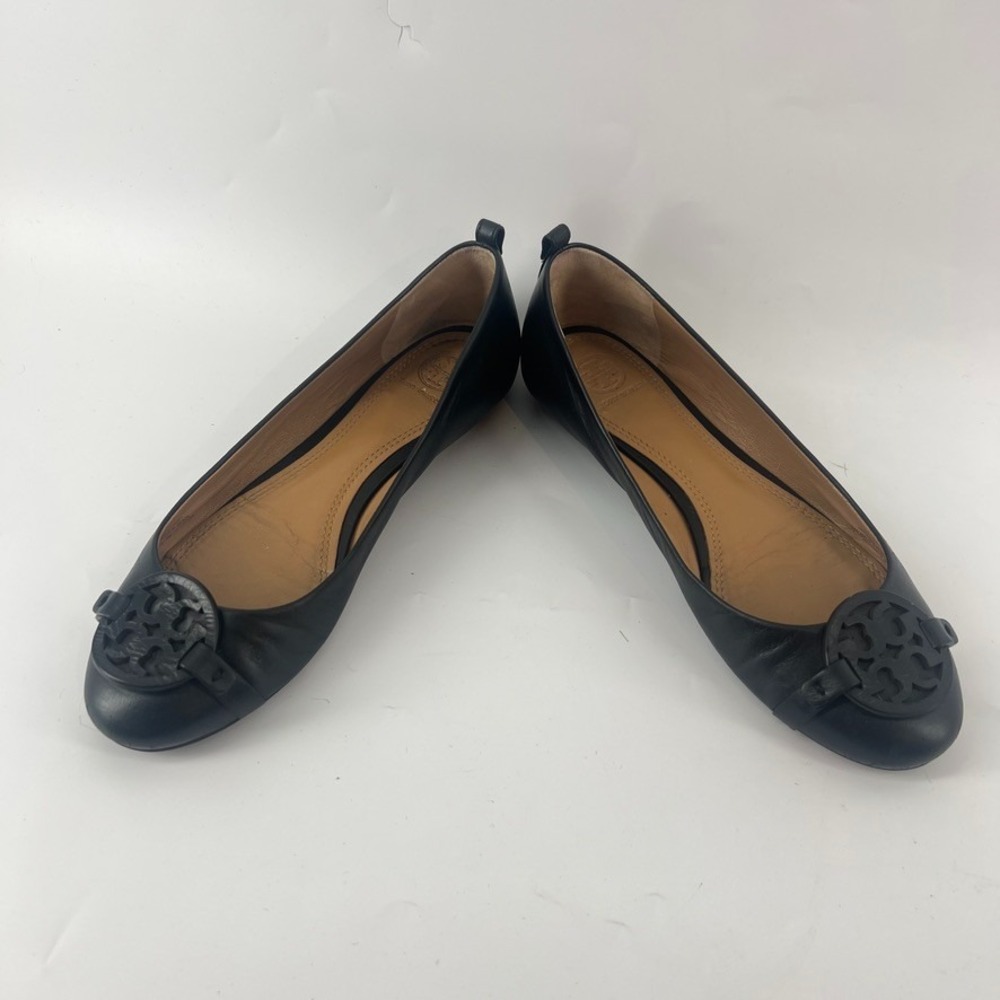 Tory Burch Gabriel Leather Ballet Flats Women Size 8.5M Black Classic Preppy - Picture 6 of 10